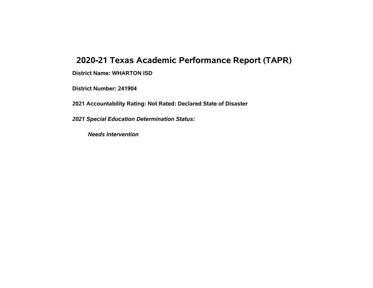 Wharton ISD declines in annual academic performance report