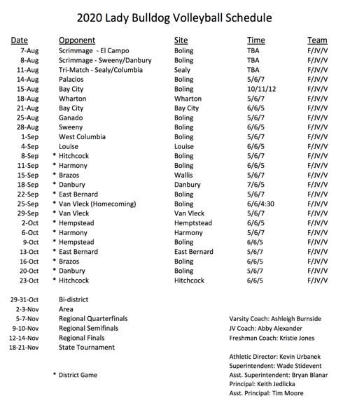 Boling volleyball schedule