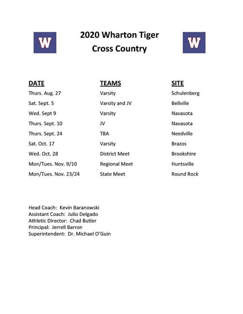 SCHEDULE: Wharton Cross Country