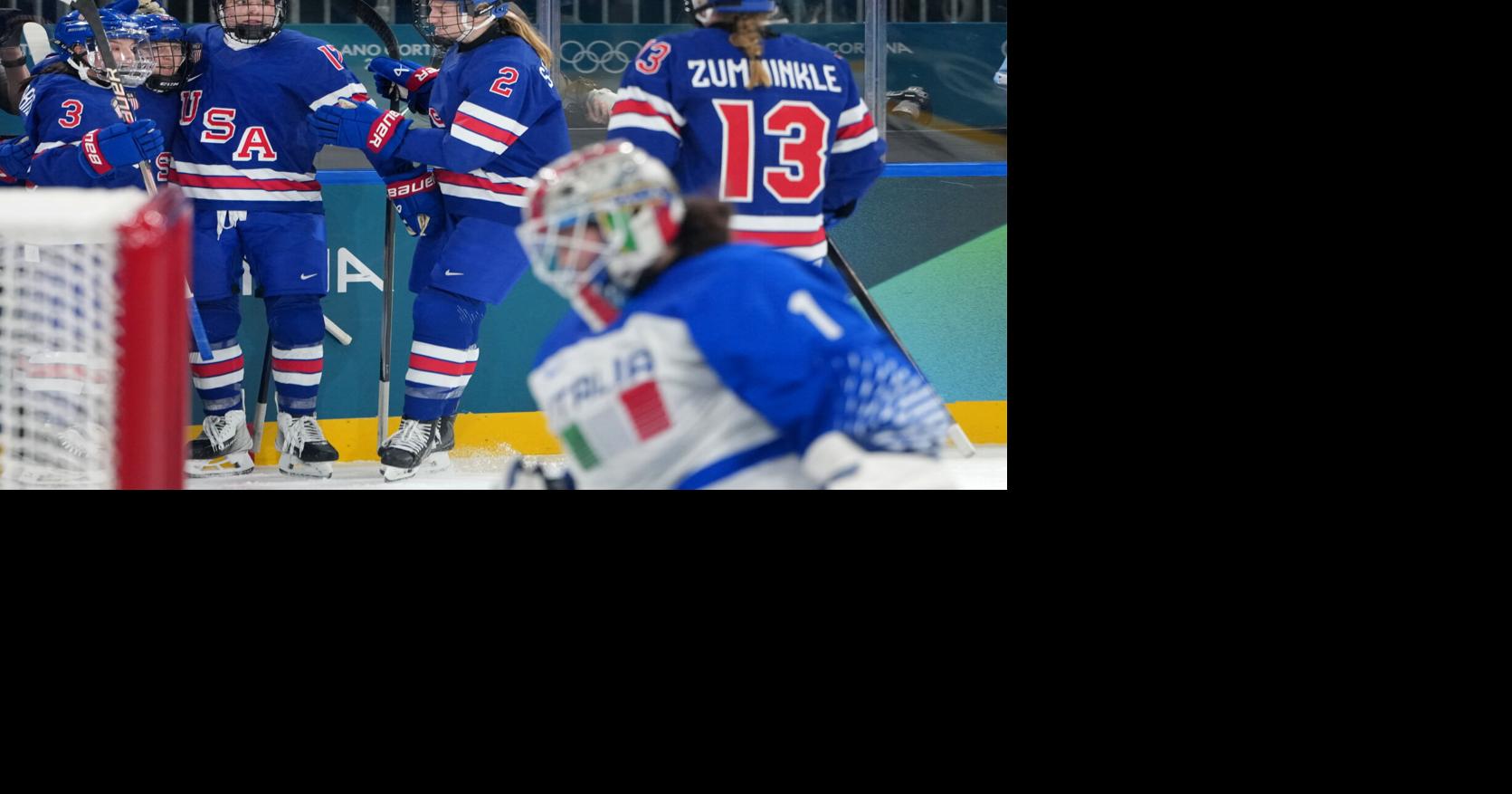 US routs Italy to advance to Olympic women's hockey semifinals