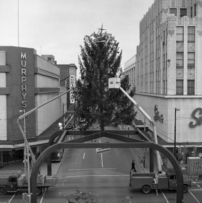 Nov. 20, 1966: Christmas tree above city intersection