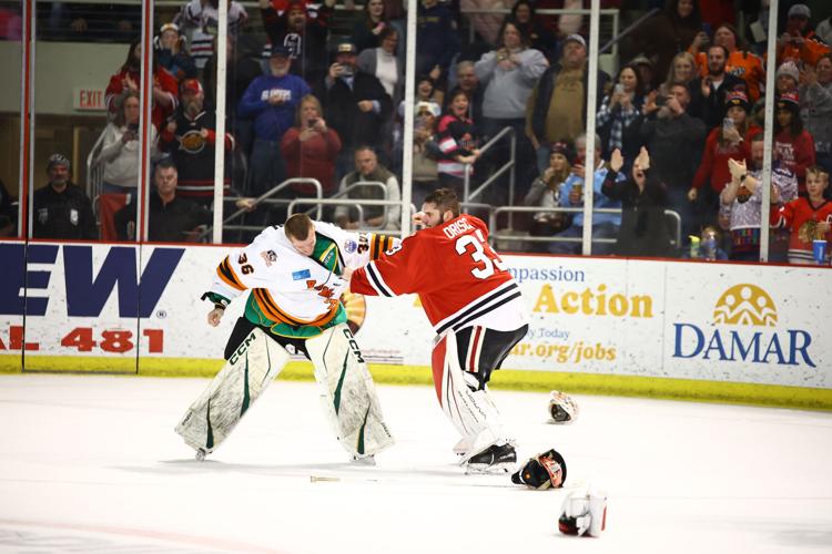 Brett Brochu's goalie fight part of historymaking night for Komets