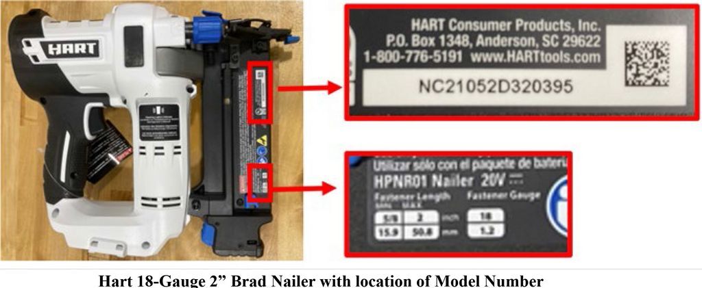 Hart Consumer Products recalls Hart 18-Gauge 2” Brad Nailers; Sold exclusively at Walmart
