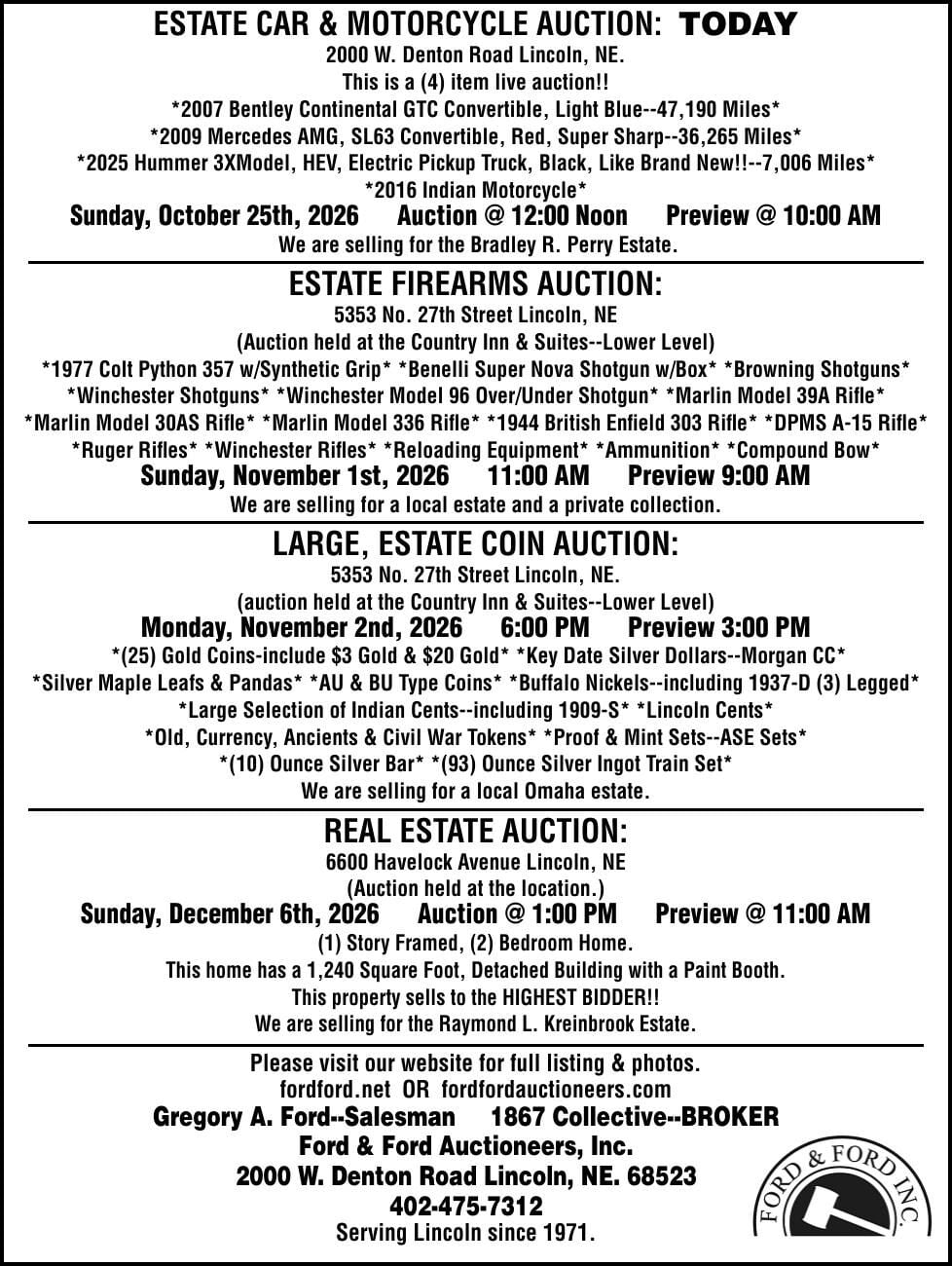 FORD AND FORD AUCTIONS - Ad from 2026-10-25