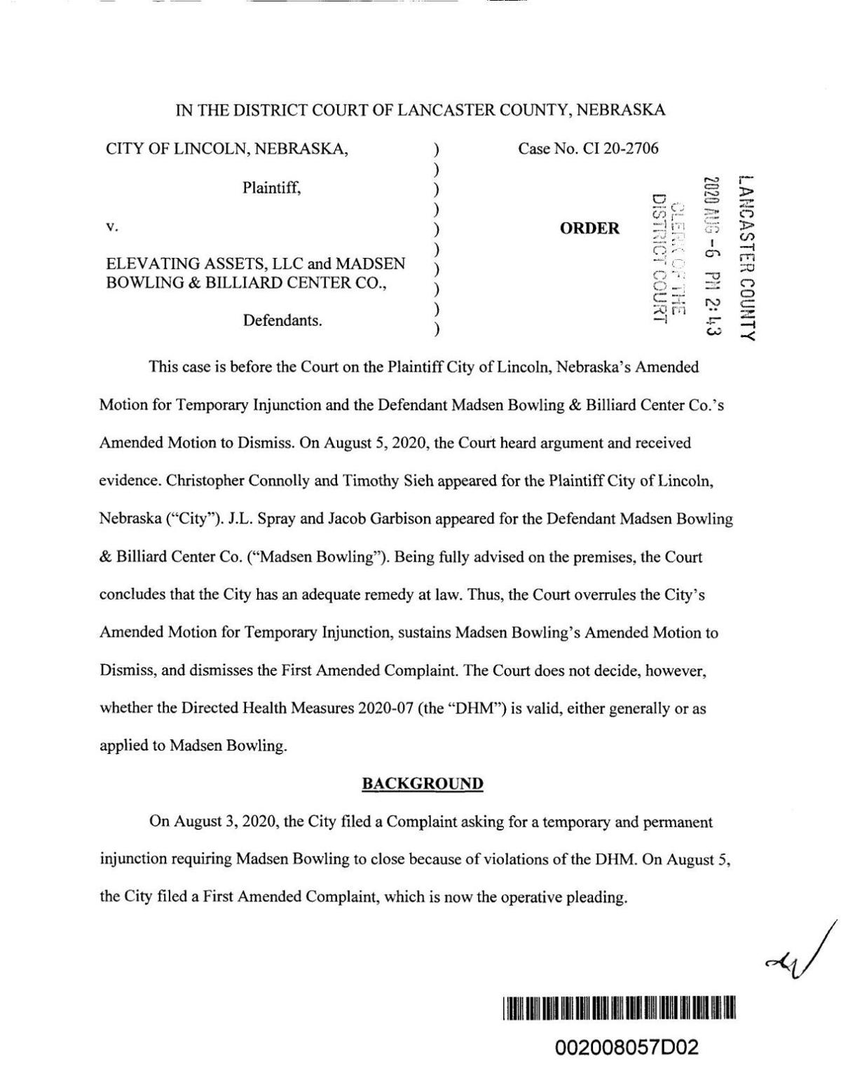 Madsen's order to dismiss