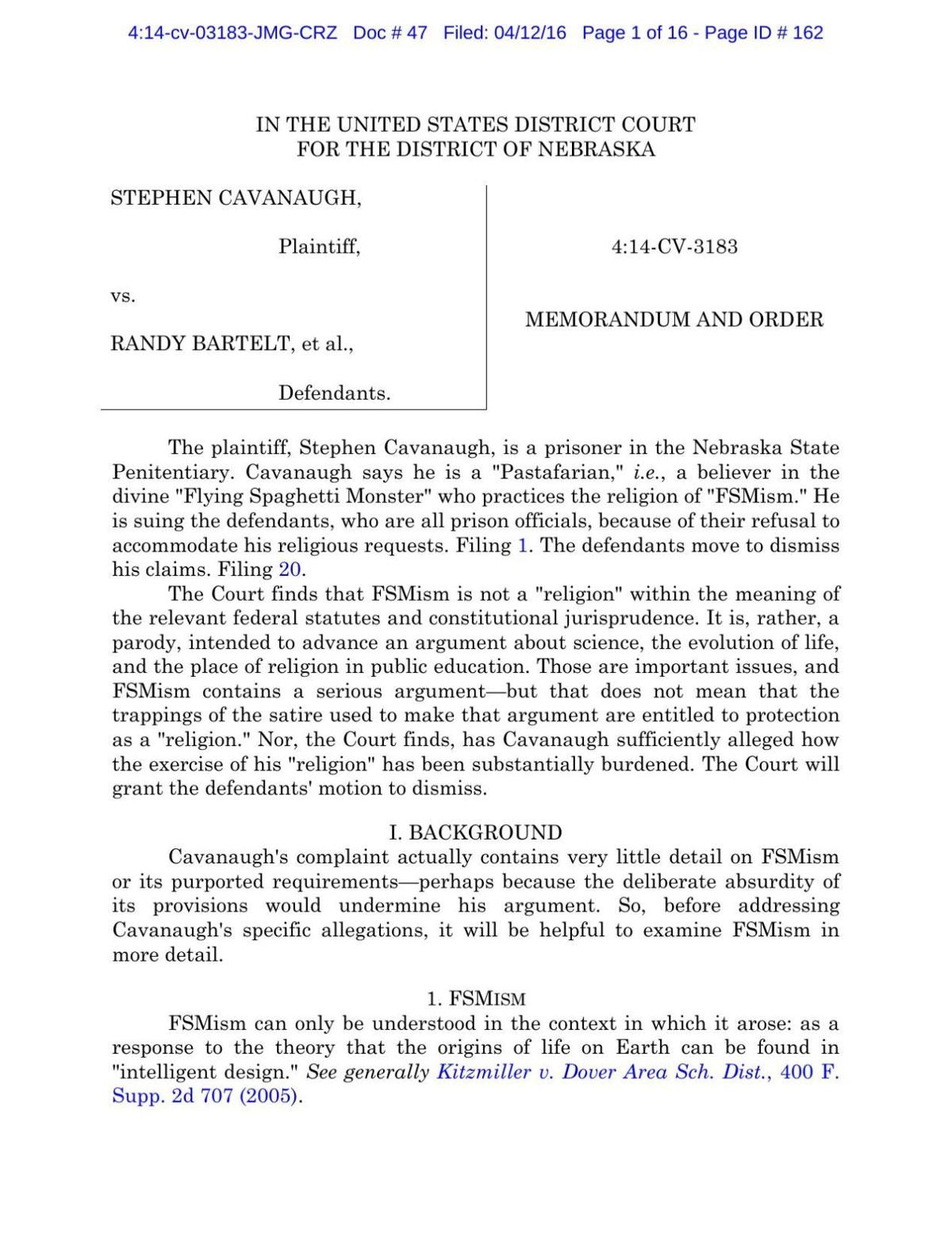 Cavanaugh v. Bartelt order
