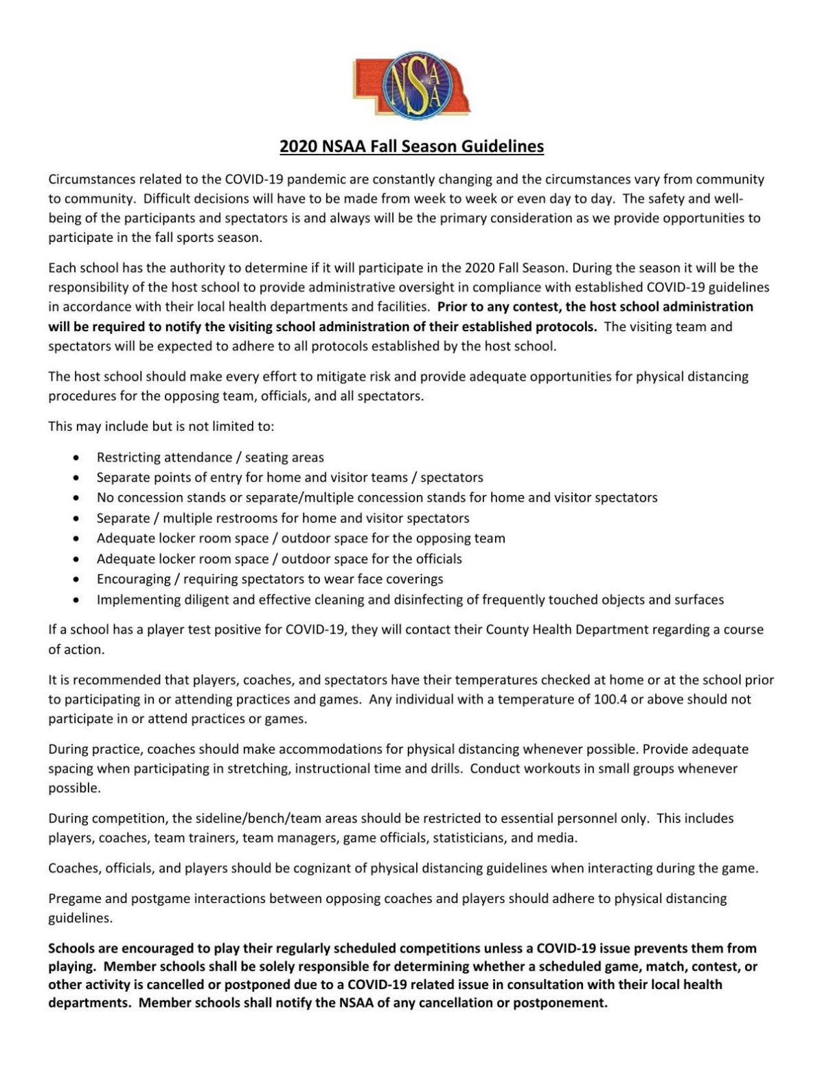 Fall sport guidelines (PDF)