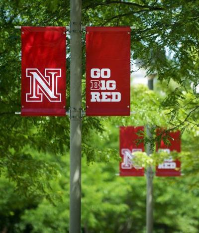 UNL campus logo Big Ten flags