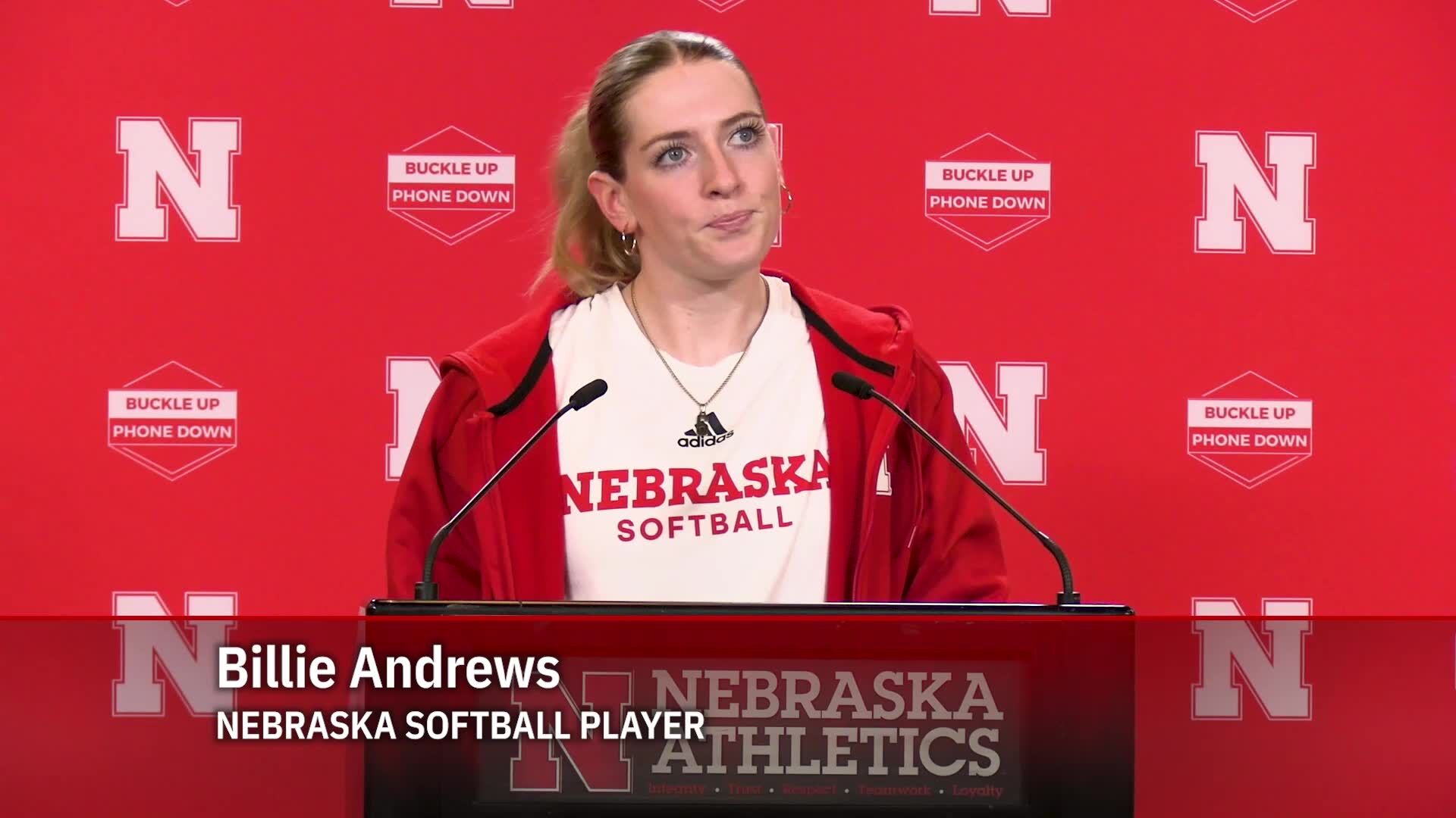 Nebraska softball s Billie Andrews Feb. 3