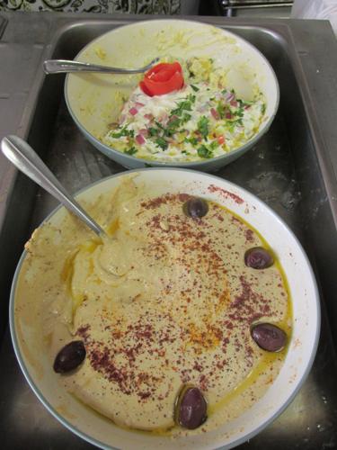 Daffodil's hummus (foreground) and potato salad