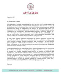 Child Welfare Advocate Nebraska Appleseed Threatens Lawsuit - 