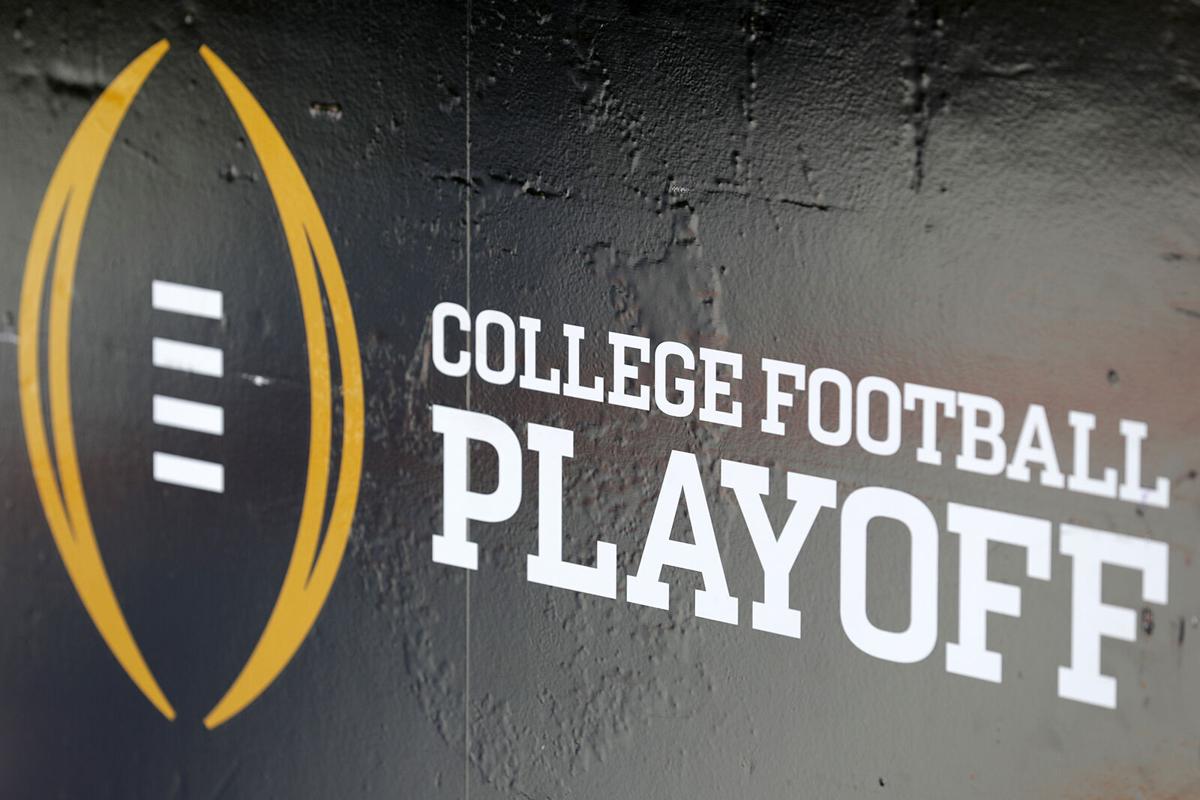 The College Football Playoff logo is seen before the 2017 College Football Playoff National Championship Game at Raymond James Stadium on Jan. 9, 2017, in Tampa, Florida.