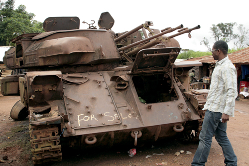 Disabled armored vehicle in Sierra Leone