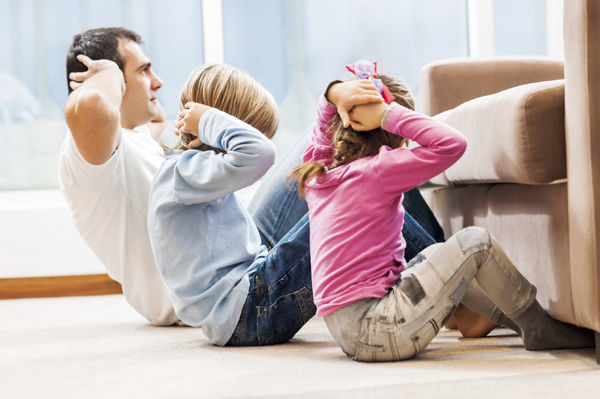 Family exercising together
