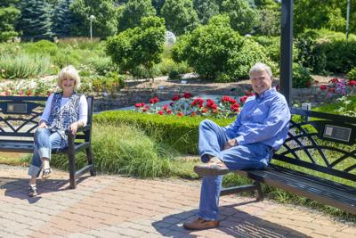 Beutlers on benches at Hamann Rose Garden