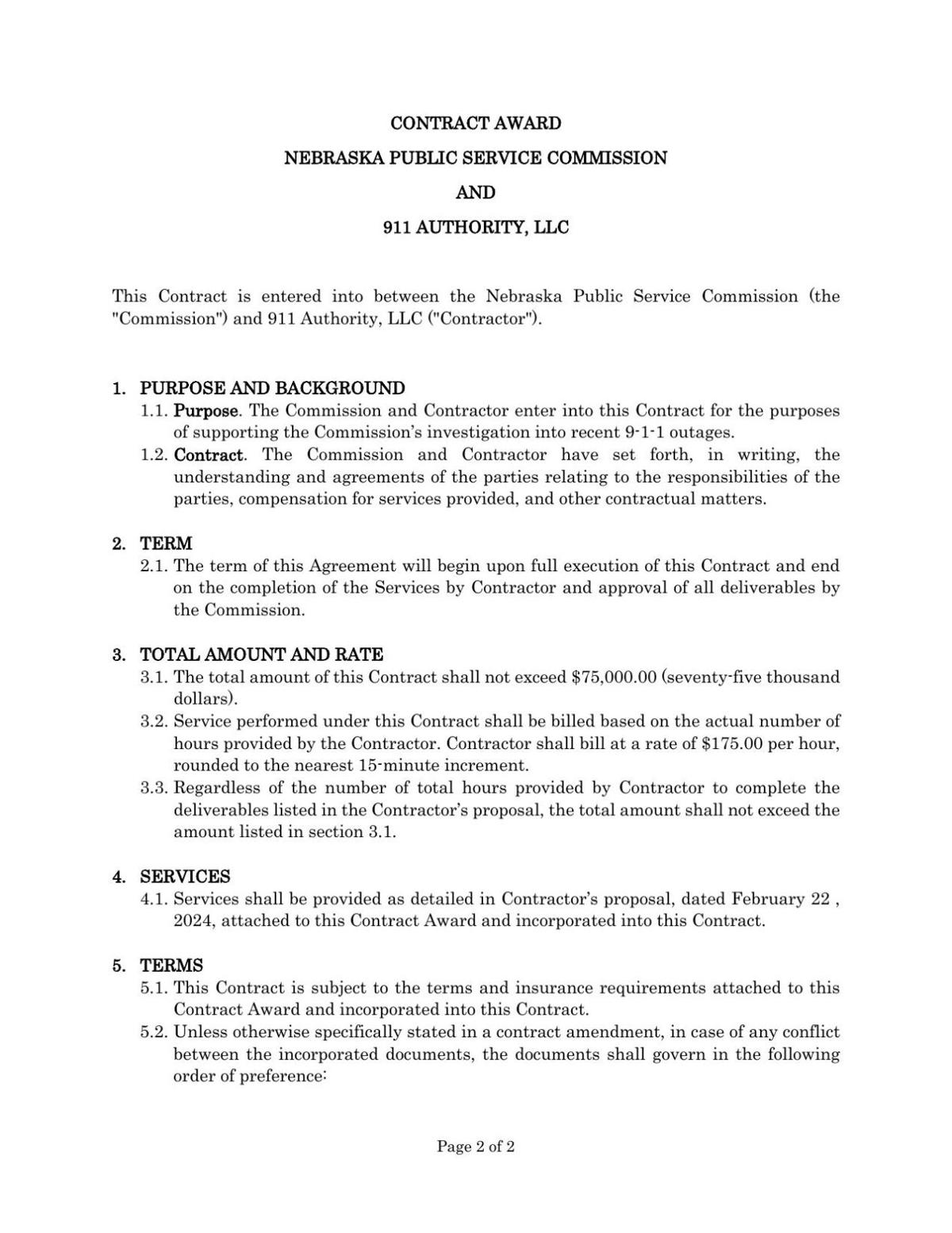 Nebraska PSC Contract with 911 Authority