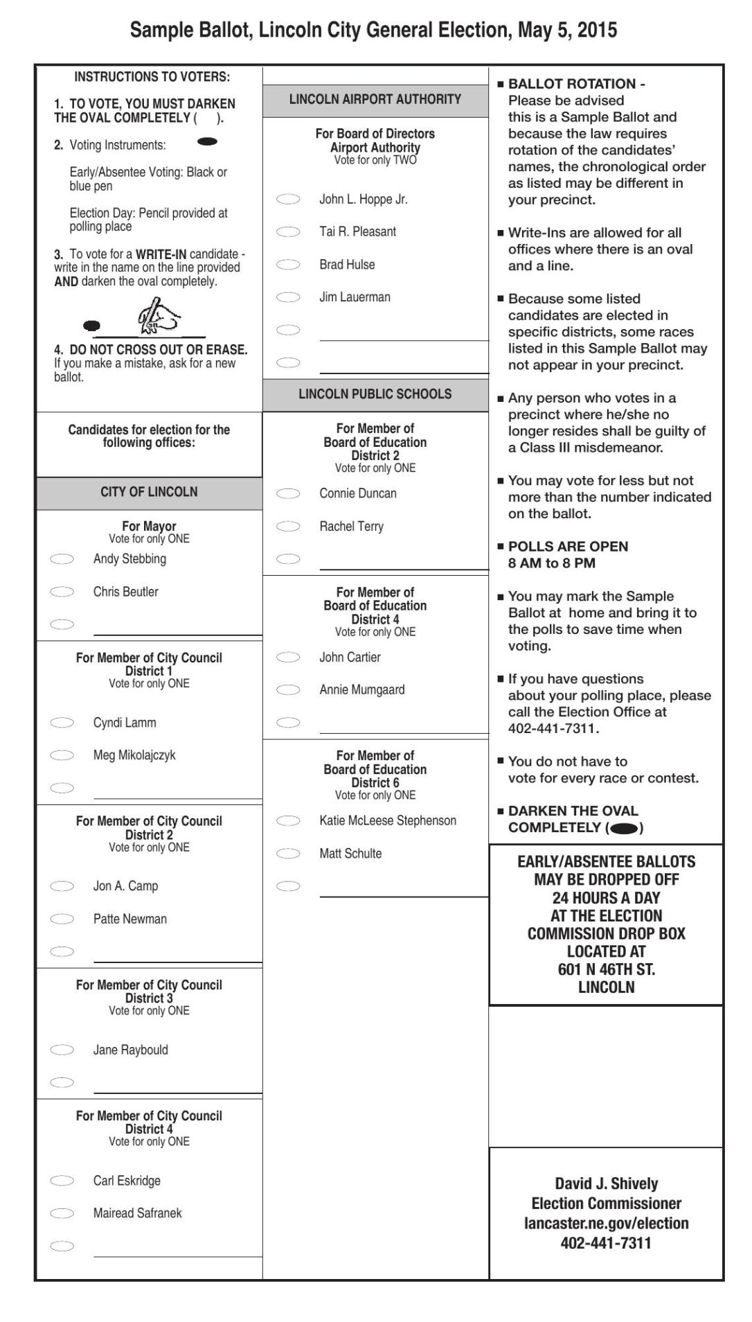 Lincoln City General Election sample ballot, May 5, 2015 | Elections ...