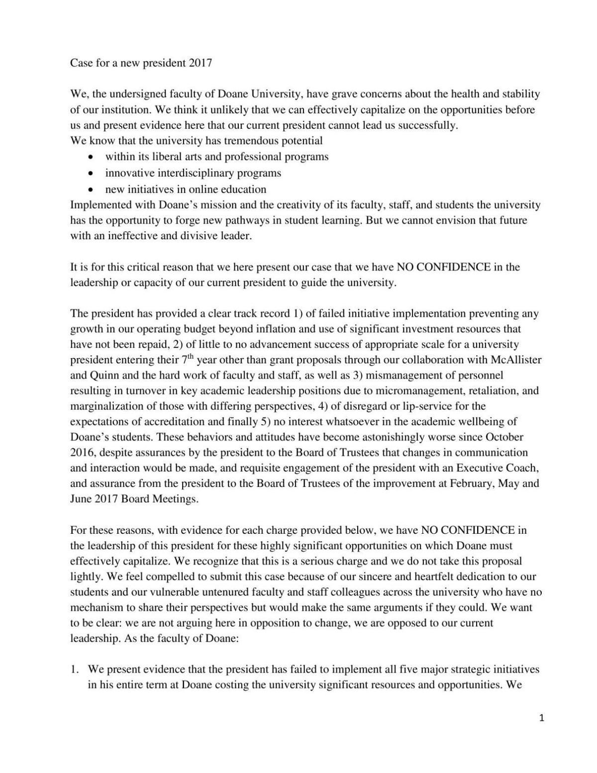 Vote Of No Confidence Letter Template / Pdf Motions Of No Confidence