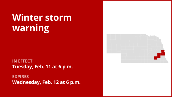 Winter storm warning issued for Eastern Nebraska until Wednesday evening – up to 6 inches of snow