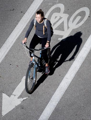 Bicyclist on bike lane