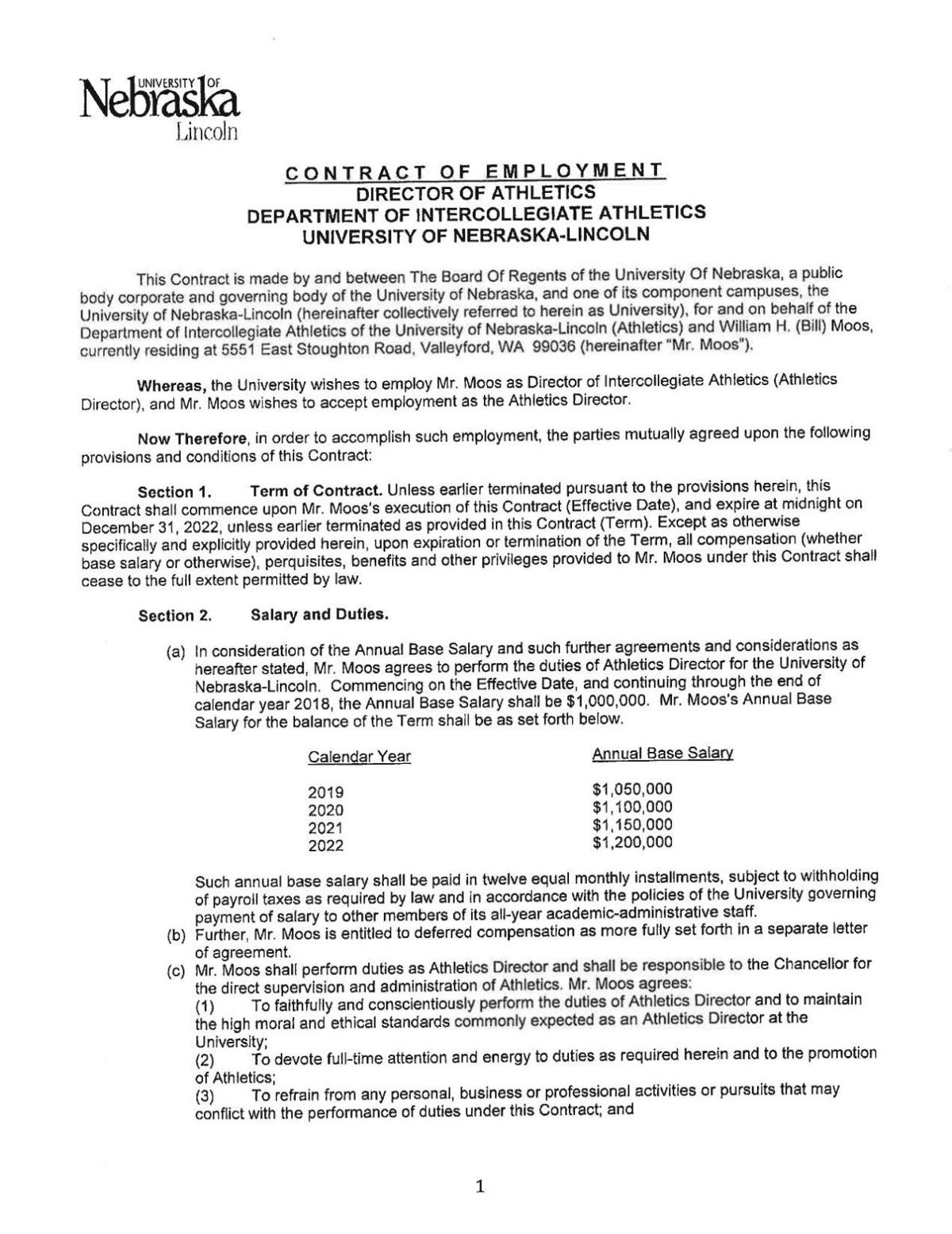 Bill Moos' AD contract