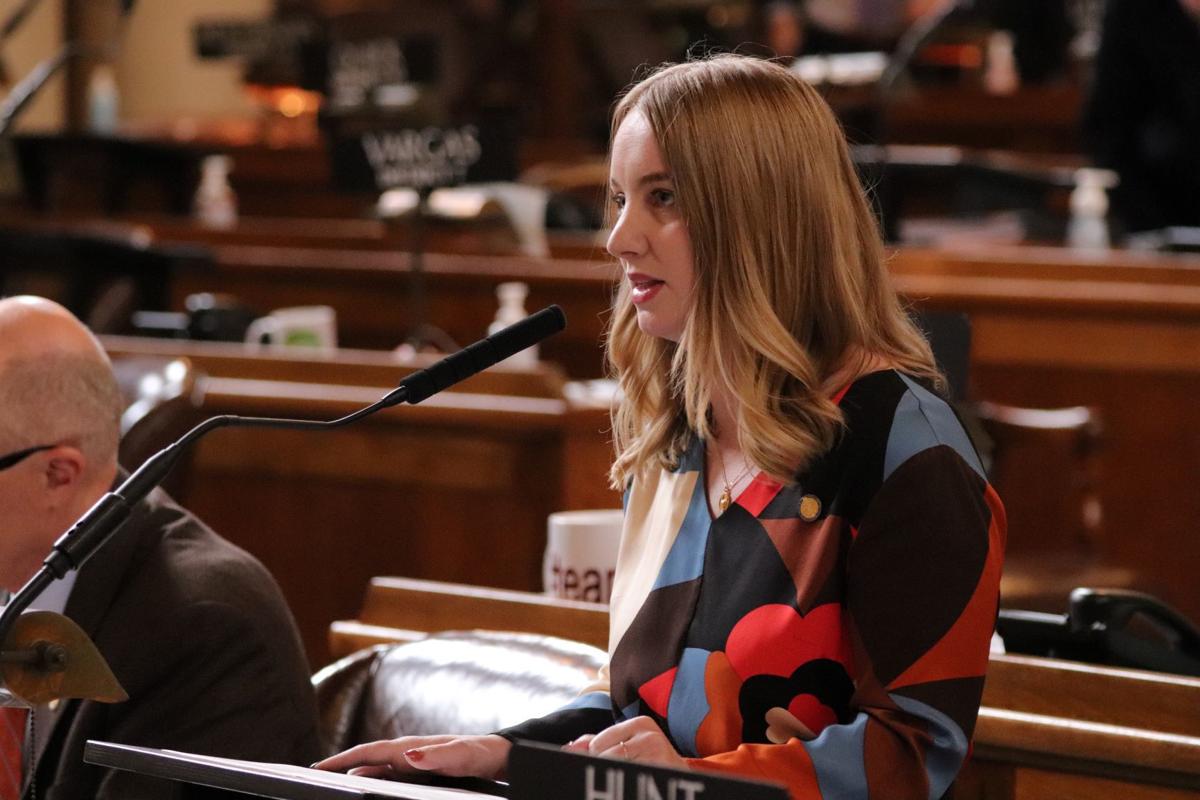 Omaha Sen. Megan Hunt speaks Tuesday on LB209.