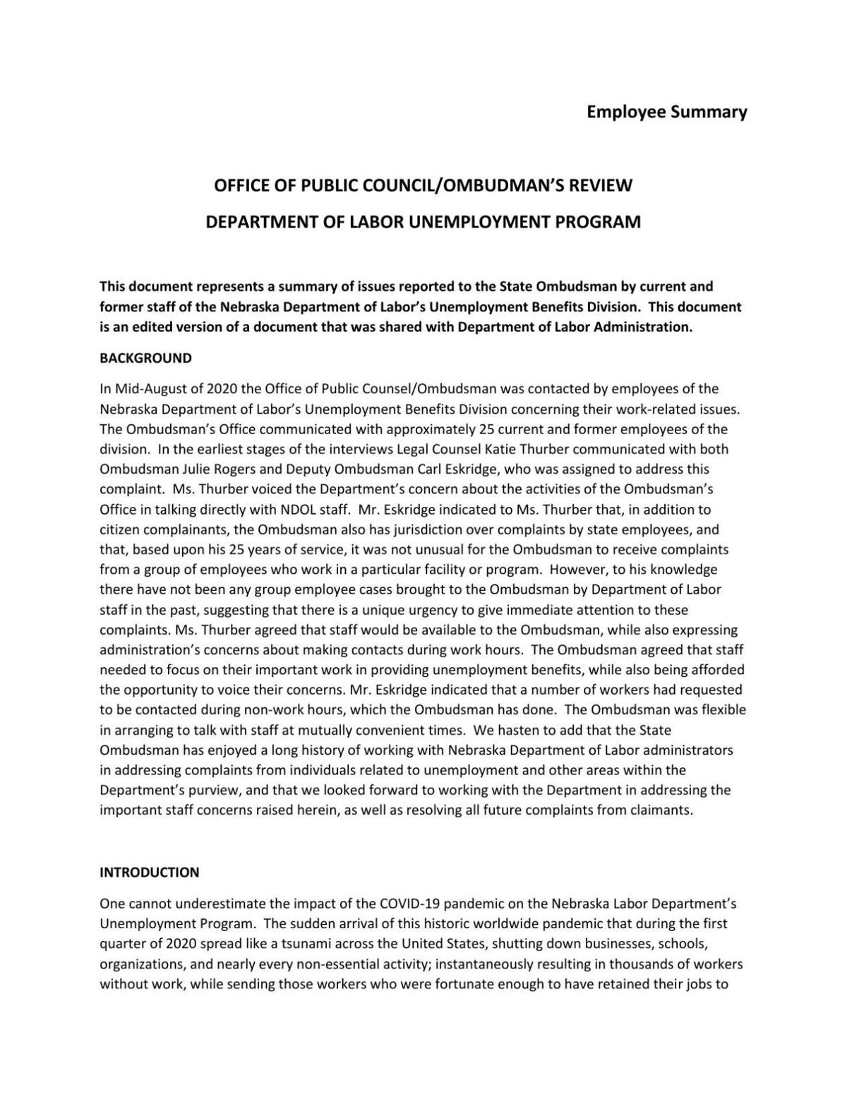 Ombudsman fields hundreds of complaints by current, former Nebraska Department of Labor employees