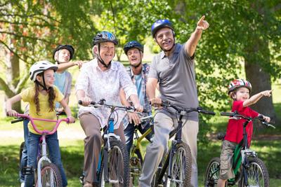 Multi-generational family biking