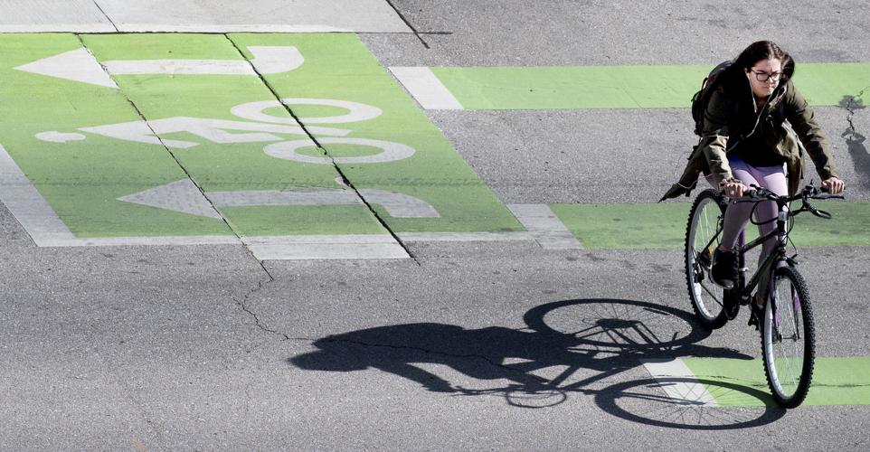Bicyclist on bike lane
