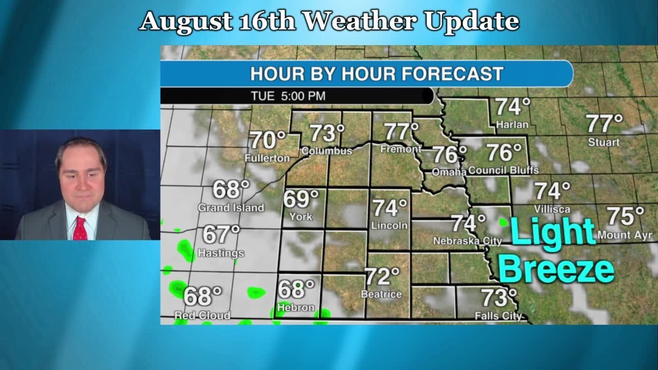 Tuesday August 16 weather update for southeastern Nebraska