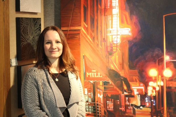 Katrina Methot-Swanson with oil painting "A Lonely Night"