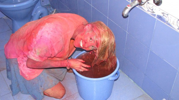 Pink hair wash