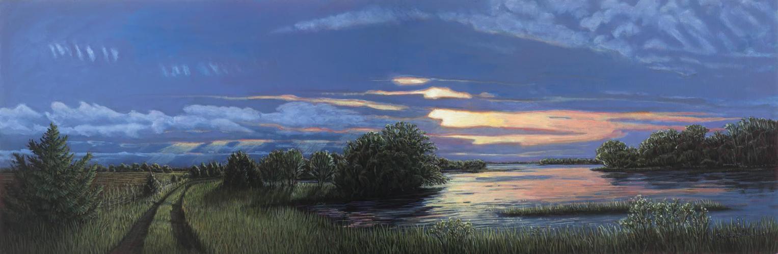 “Setting Sun on the Platte River” by Anne Burkholder