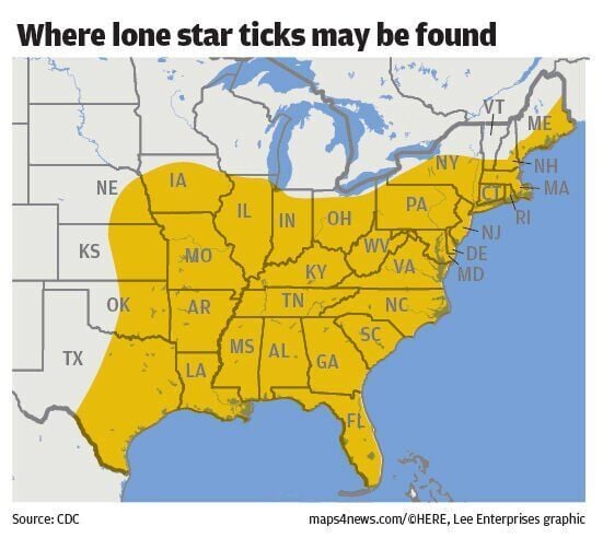 Where lone star ticks may be found