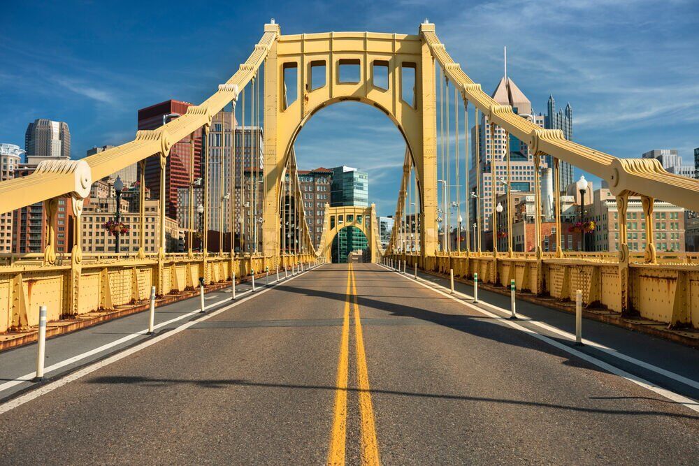 PNC Park Sunset from the Roberto Clemente Bridge, Pittsburgh, Pennsylvania,  USA by Joseph Heh