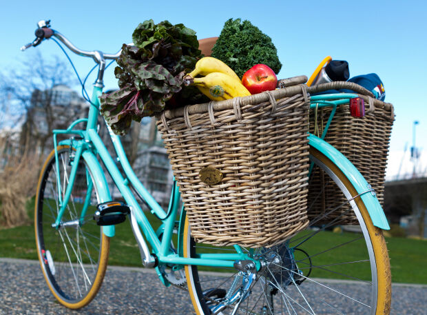 Biking to a farmers market means fresh produce and exercise