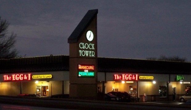 ClockTower Shopping Center at night