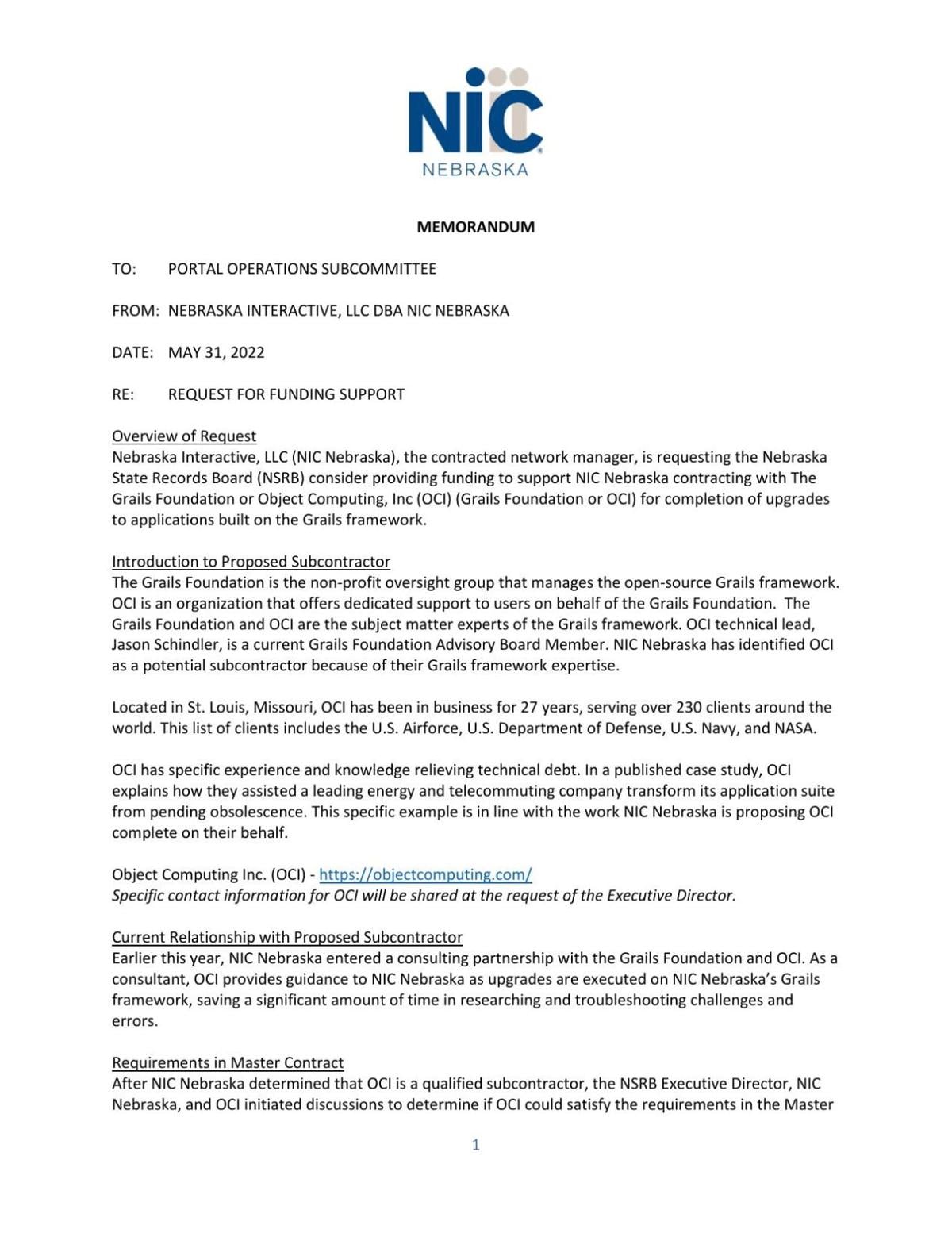 Tyler Nebraska May 2022 funding request