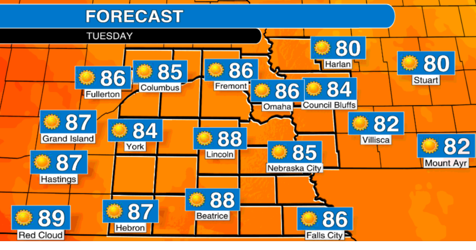 Nice Tuesday in southeast Nebraska, temperatures on the rise again