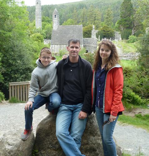 Dylan, Steve and Kamy Niemeyer at Glendalough, a 6th century monastic settlement in the Wicklow Mountains