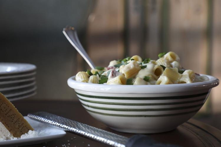 Corned beef with Gruyere and Parmesan cheese pasta, prepared and styled by Shannon Kinsella, in her kitchen, Wednesday, Feb. 17, 2021.