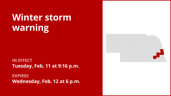 Update: Winter storm warning issued for Eastern Nebraska until Wednesday evening – up to 6 inches of snow