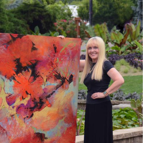 Julia Noyes with art in the Sunken Gardens, home of 'Art in the Garden'