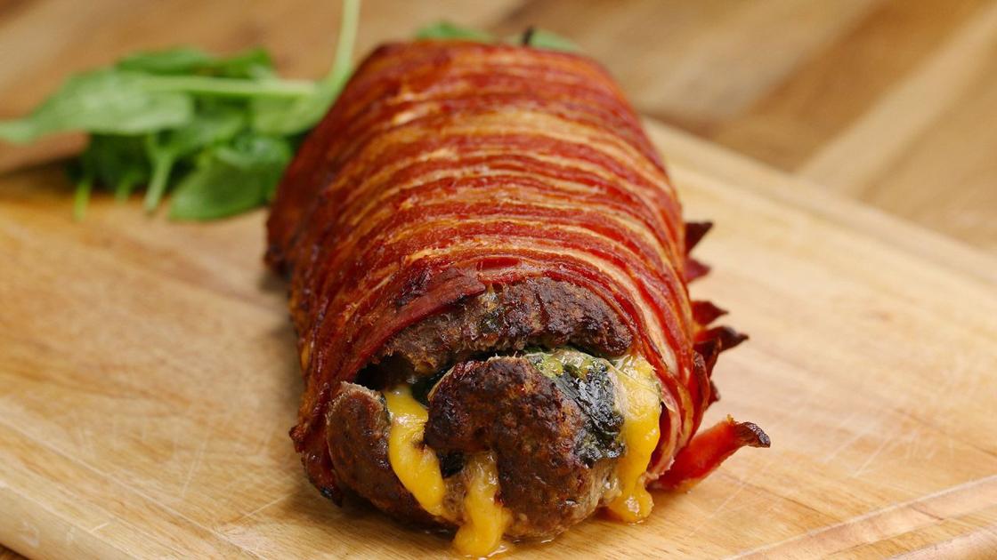 Bacon Wrapped Burger Roll Food And Cooking