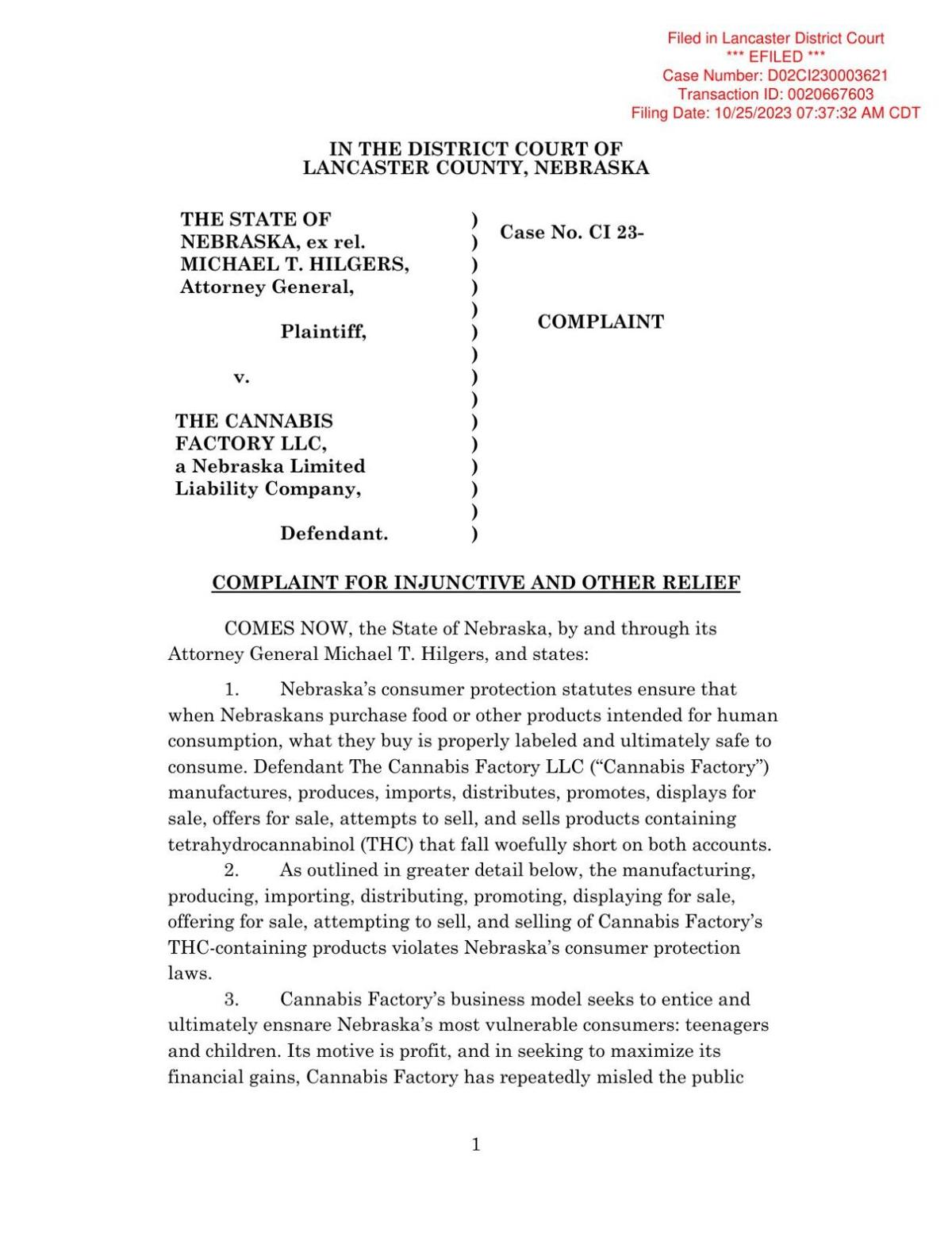 Nebraska v. The Cannabis Factory