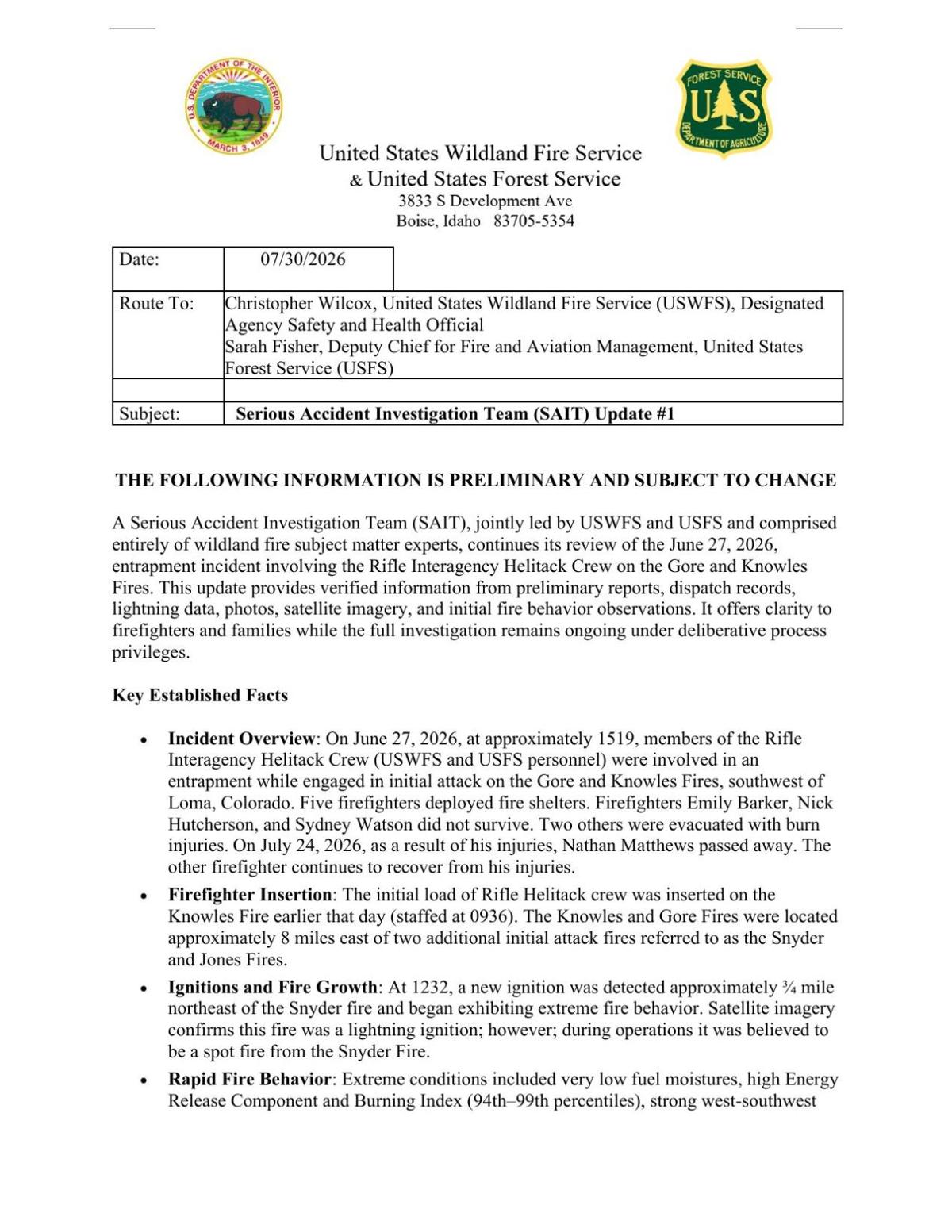 Knowles Fire prelim report