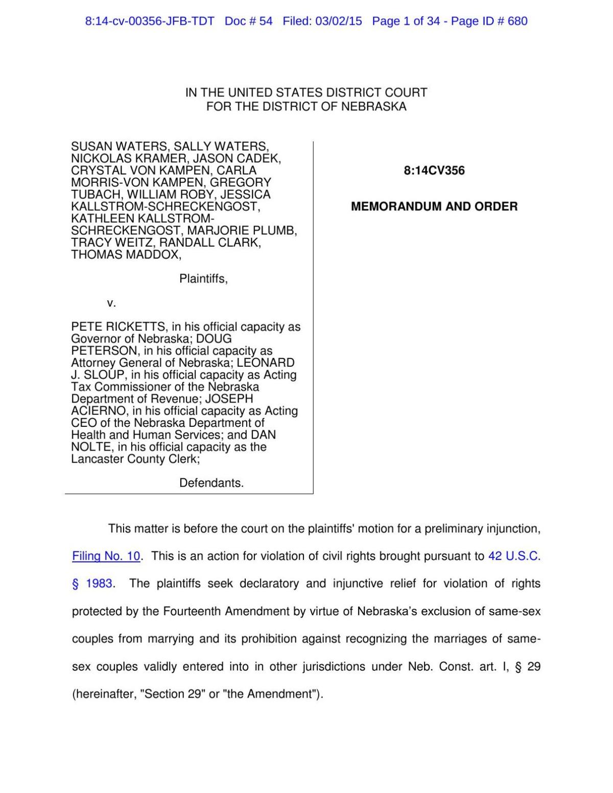Read judge's order overturning same-sex marriage ban
