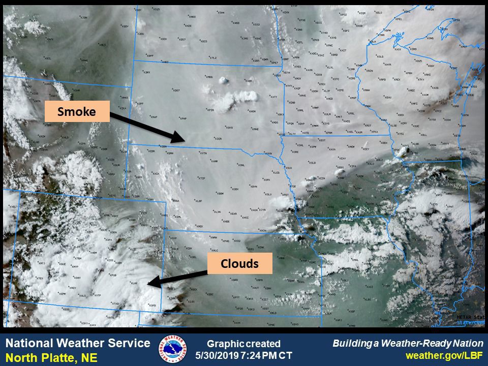 Smoke from wildfires in Canada drifting into Nebraska