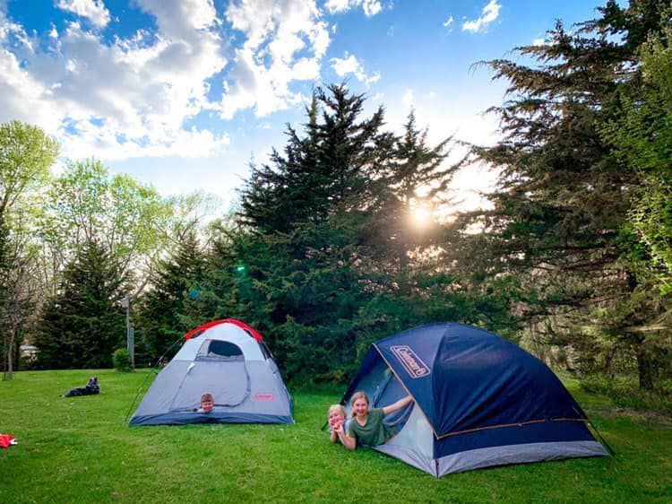 Carey Hofmeister and family camp at home