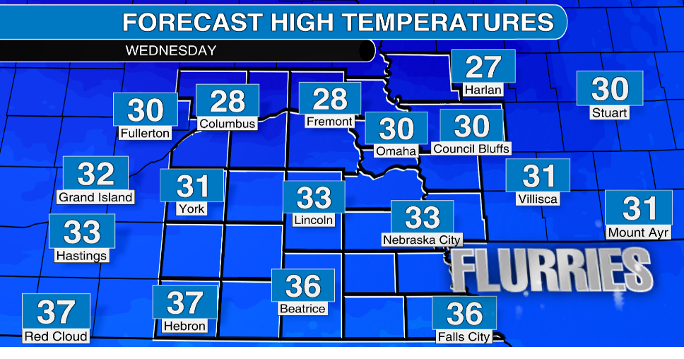 Lingering snow and cold conditions for southeast Nebraska Wednesday